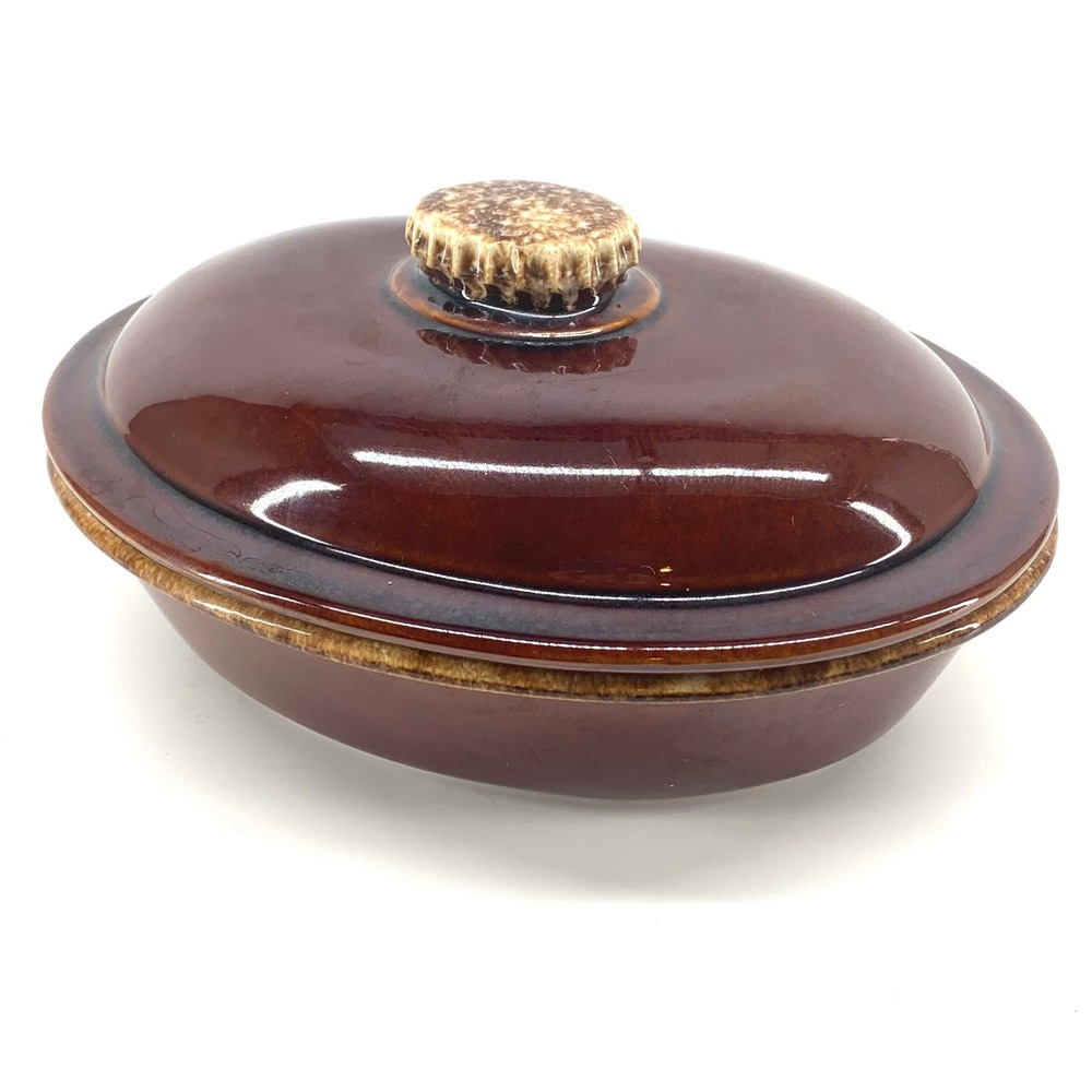 HP Co Oven Proof Brown Ceramic Oval‎ Casserole Dish with Lid Vintage Kitchenware
